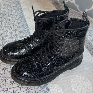 Dr. Martens Air Wair Black Gitter, size 4 M Big Kids or size 6 women.